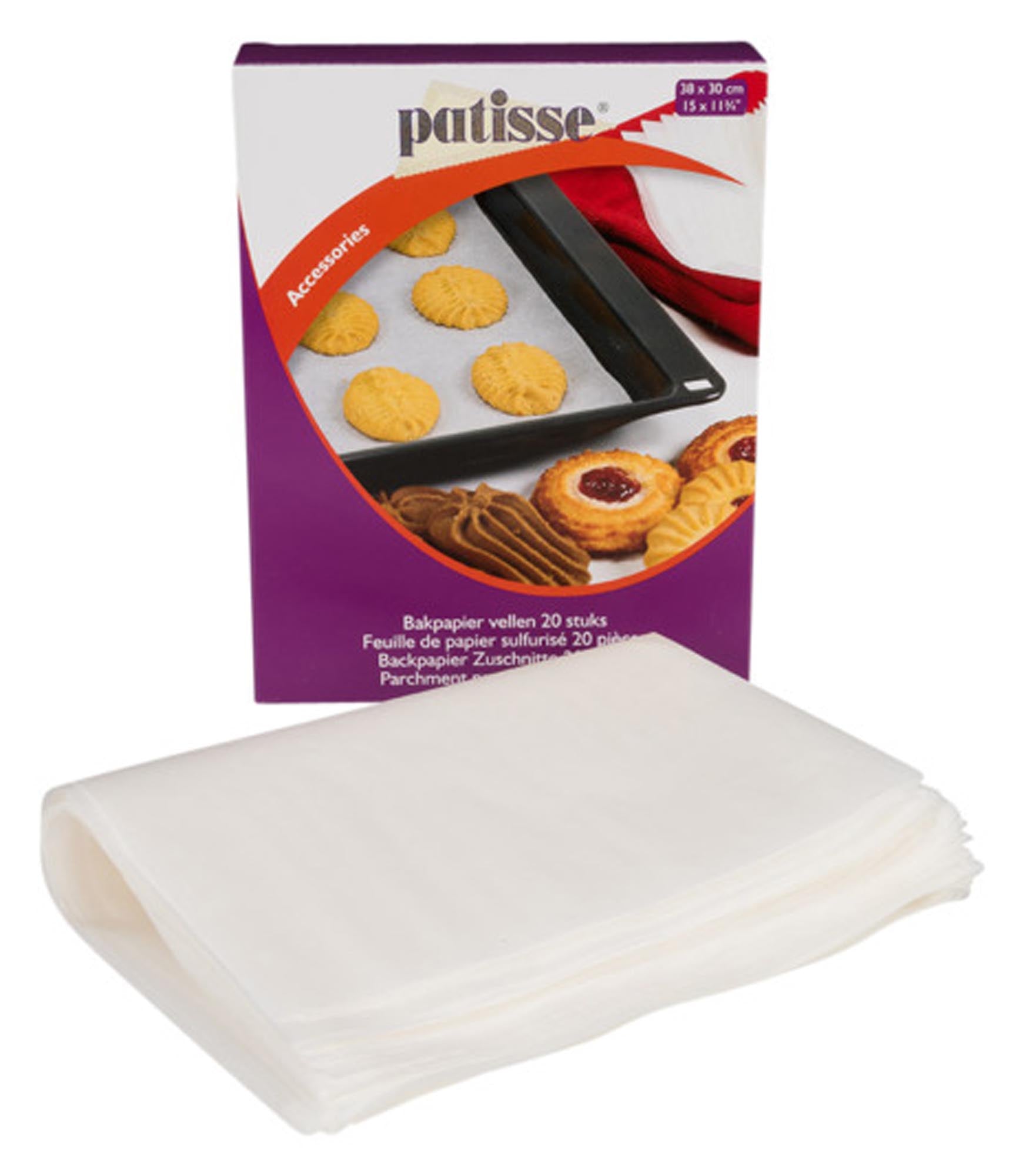 Entdecken Sie die PATISSE Backpapier Zuschnitte (20 Stück, 38x30 cm) für müheloses Backen. Ideal für Plätzchen, Kuchen und Grillen. Hitzebeständig, lebensmittelecht und perfekt für Ihre Backbleche!