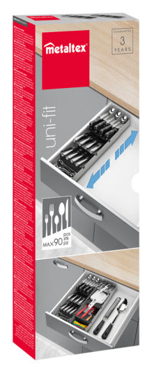 Organisieren Sie Ihr Besteck mit dem METALTEX Uni-Fit Besteck-Organizer in grau/anthrazit. Flexibel anpassbar und stilvoll, ideal für jede Schublade.