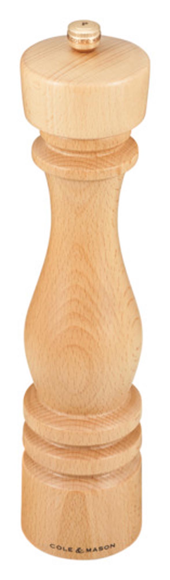 Elegante COLE & MASON Pfeffermühle aus Buchenholz, 30 cm, mit präzisem Edelstahlmahlwerk für perfekten Pfeffergenuss.