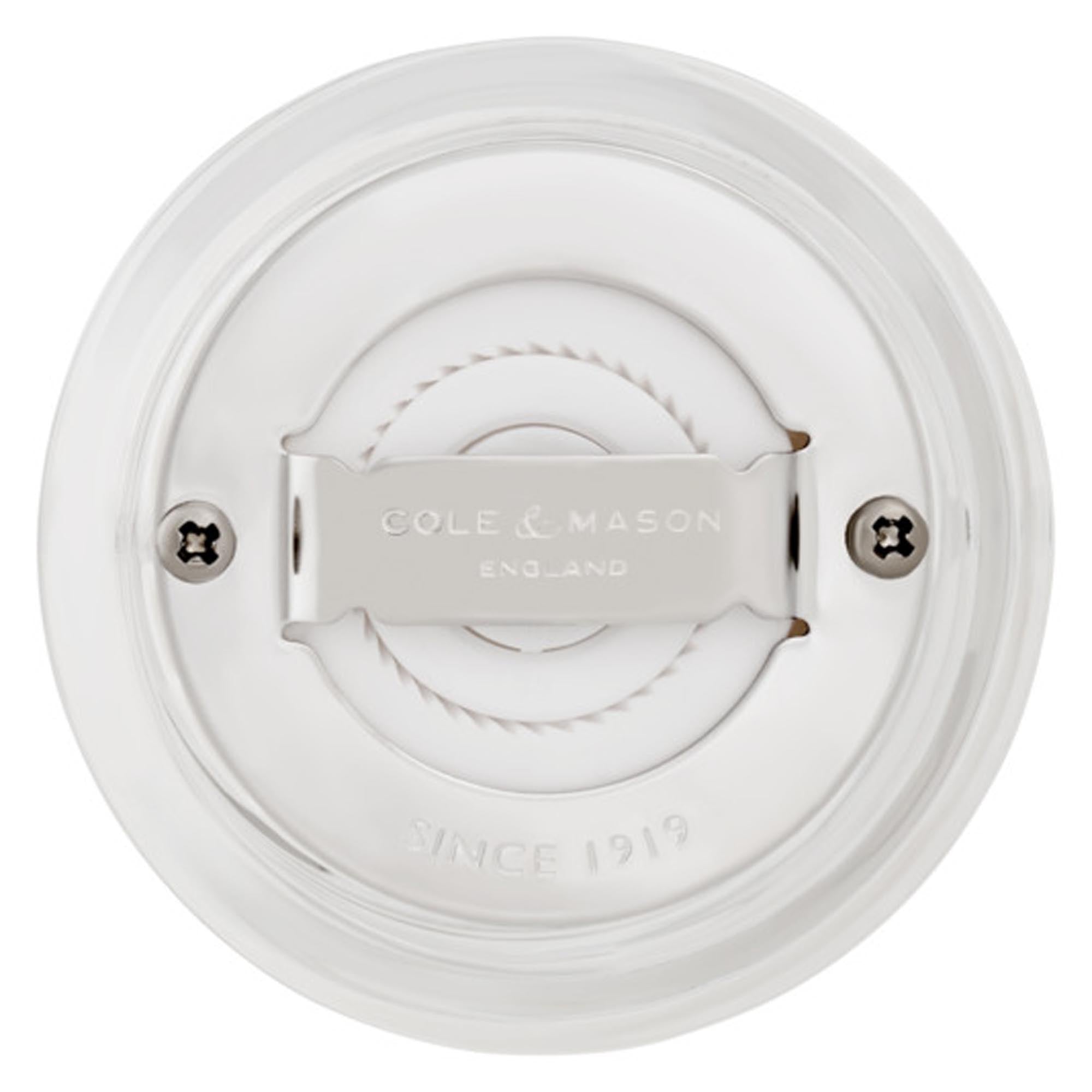 Elegante COLE & MASON Salzmühle aus Acryl, 11.8x5.4 cm, mit präzisem Keramik-Mahlwerk für frische Gewürze.