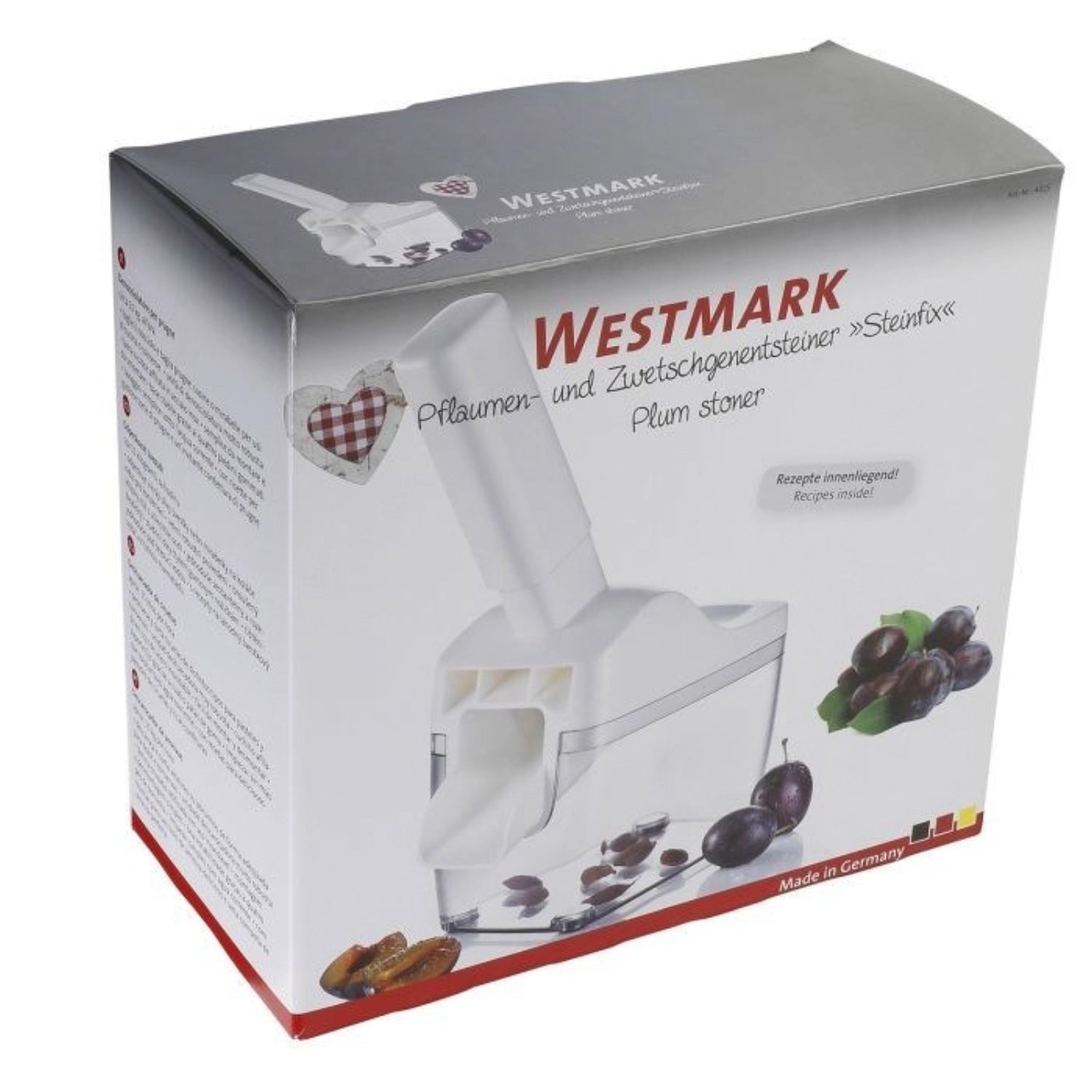 Kompakter Entsteiner für Pflaumen und Zwetschen von Westmark, ideal für müheloses Entkernen und schnelle Obstverarbeitung.