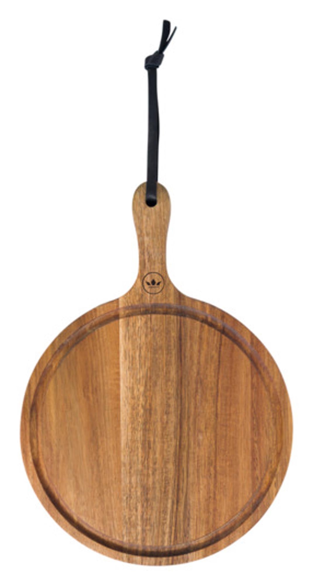 Entdecken Sie das elegante DUTCHDELUXES Holzbrett aus Akazie (Ø 25 cm) – robust, pflegeleicht und ideal zum Schneiden und Servieren.