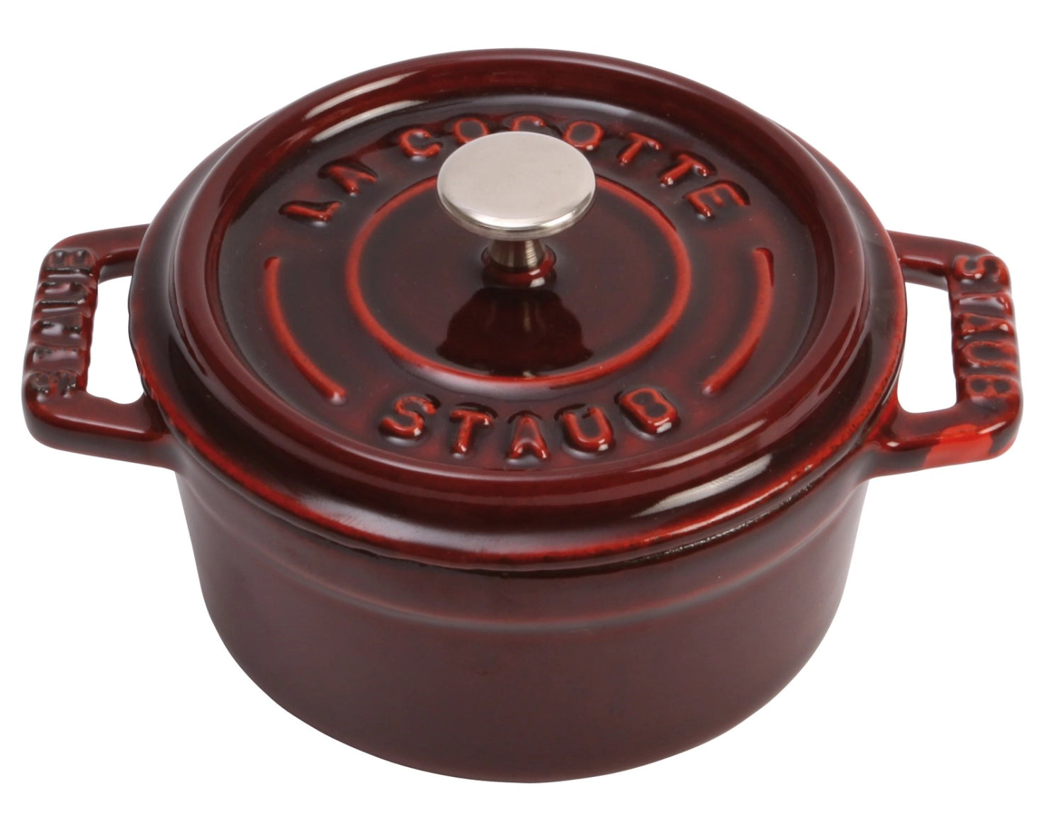 Runde Mini Cocotte von Staub mit 0.25l Volumen, ideal für kleine Gerichte und stilvolle Präsentation, in hochwertiger Verarbeitung.
