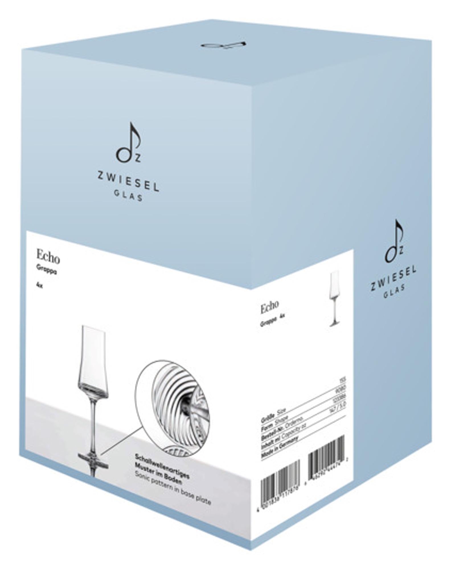 Elegante Grappagläser aus Kristallglas, zeitloses Design, optimale Aromenentfaltung, spülmaschinenfest, 4er-Set.