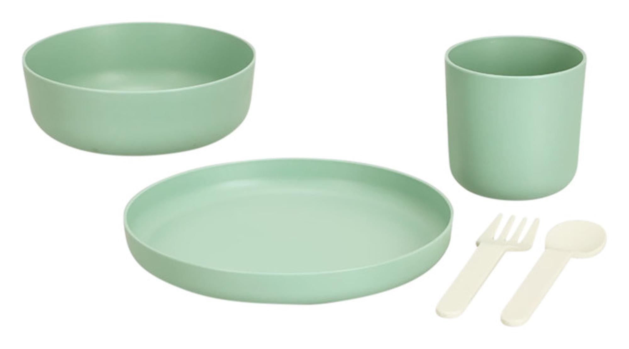 Entdecken Sie das ZELLER Kinder-Geschirr-Set 5-teilig in Salbei. Ideal für kleine Gourmets, bruchsicher, spülmaschinenfest und farbenfroh!