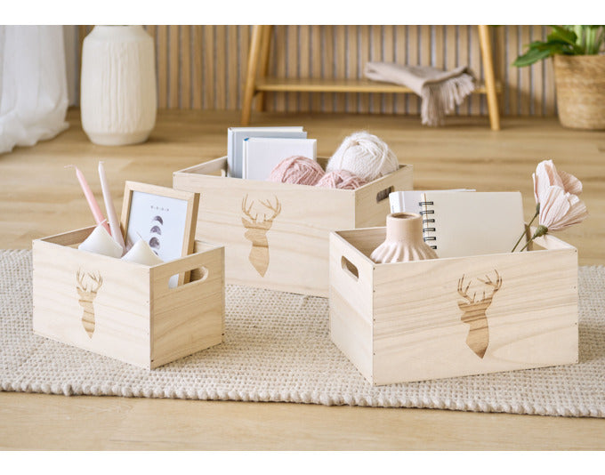 Praktische Aufbewahrungskiste mit rustikalem Hirschdesign, 35x25x18 cm. Perfekt für Spielzeug, Kleidung und mehr. Langlebig und dekorativ.