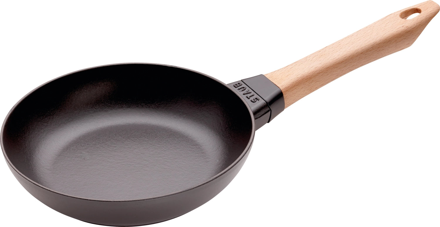 Bratpfanne mit Holzgriff 20 cm, Schwarz, Gusseisen