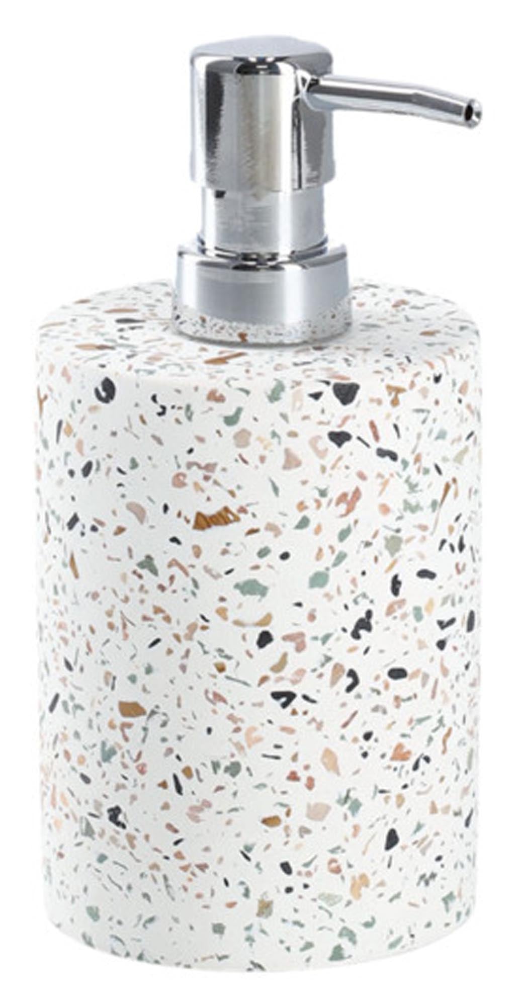 Stylischer ZELLER Seifenspender Terrazzo aus hochwertiger Keramik, ideal für modernes Badezimmer-Design. Praktisch und elegant, Ø 8,2 cm, H 16,8 cm.