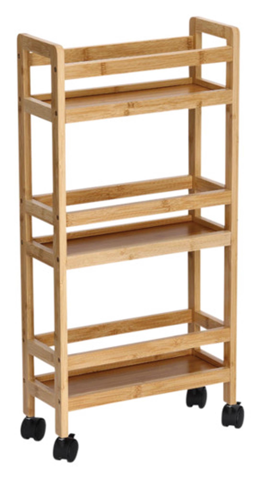 Entdecken Sie den ZELLER Rollwagen mit 3 Ablagen aus Bambus/MDF (36x15x74 cm) – ideal für Stauraum, Flexibilität und stilvolle Aufbewahrung.