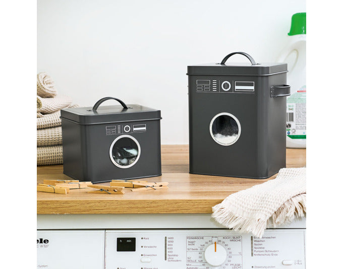 Stilvolle Waschpulverbox (18x15.5x23 cm) von ZELLER PRESENT: Robuste Aufbewahrungslösung für Waschmittel, wasserabweisend und modern.