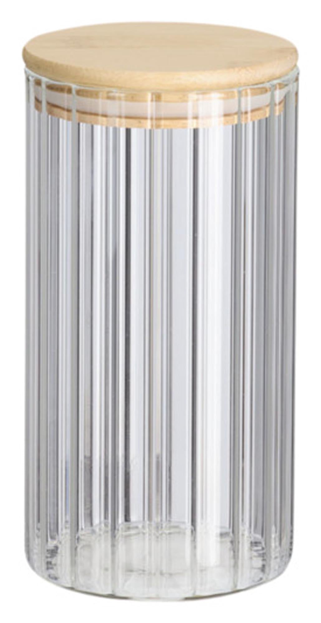 Entdecken Sie das ZELLER Vorratsglas Rillen mit Bambusdeckel (850 ml) – ideal für trockene Lebensmittel, nachhaltig und stilvoll. Perfekte Küchenorganisation!