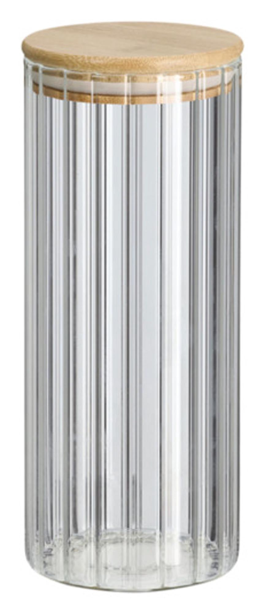 Entdecken Sie das ZELLER Vorratsglas Rillen mit Bambusdeckel (1100 ml) – ideal für trockene Lebensmittel, stilvoll und praktisch für Ihre Küche.