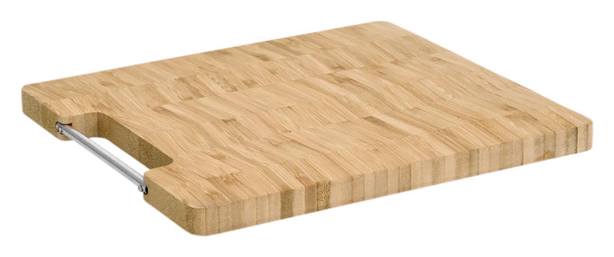 Entdecken Sie das ZELLER Schneidbrett Fischgrät Bambus mit Metallgriff (32x28x2 cm) – elegant, nachhaltig und ideal für Ihre Küche!