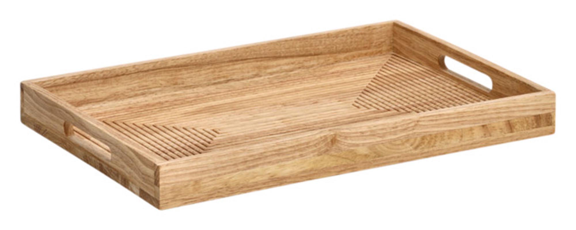 Entdecken Sie das stilvolle ZELLER Tablett Stripes aus Gummibaumholz (45.7x30.5x4.5 cm) – robust, elegant und vielseitig für jeden Haushalt.