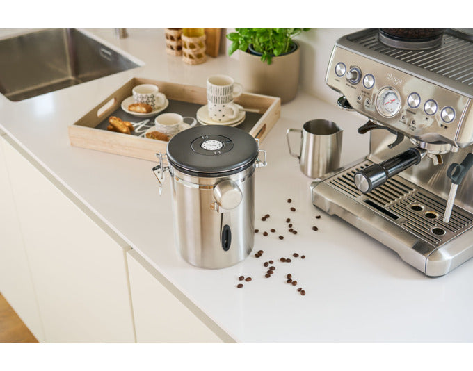Stilvolle Kaffeedose aus Inox mit Löffel, 2800 ml, luftdicht, für frischen Kaffee, ideal für Kaffeeliebhaber.