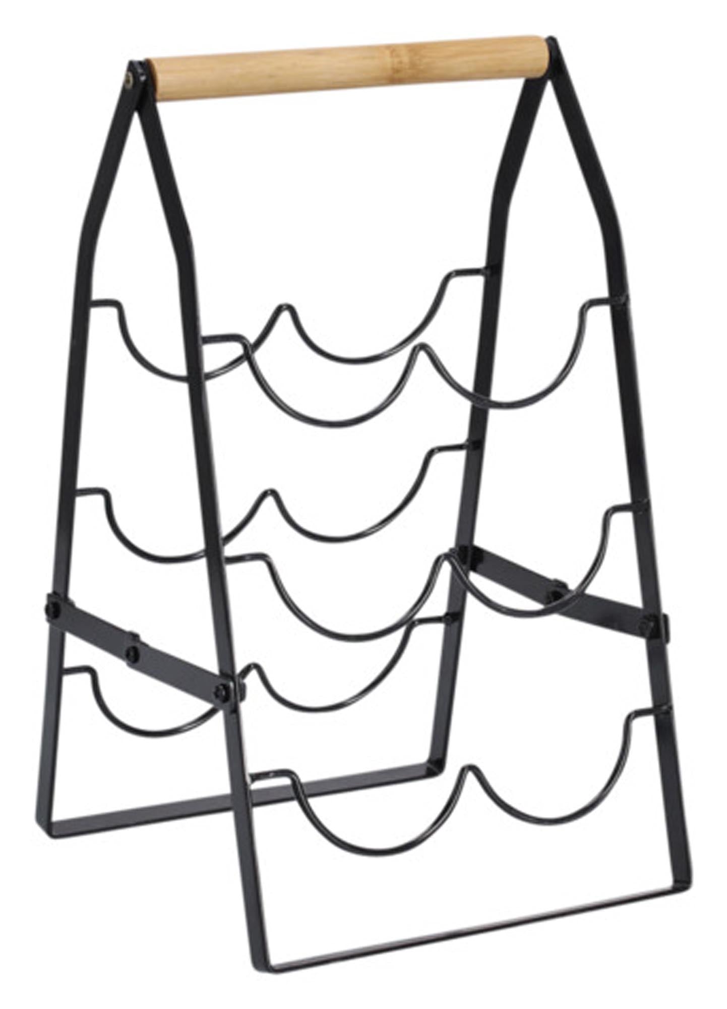 Elegantes Weinregal aus Metall und Holz für 6 Flaschen, 22x22x37 cm. Ideal für stilvolle Weinpräsentation in jedem Raum.