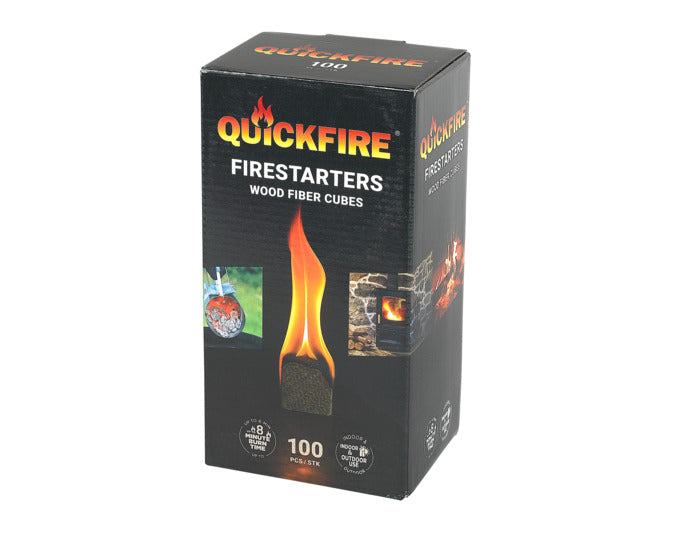 Entzünden Sie Kamin, Ofen und Grill umweltfreundlich mit QUICKFIRE Feueranzündern. 100 Zündwürfel aus unbehandeltem Holz für saubere, effiziente Flammen.