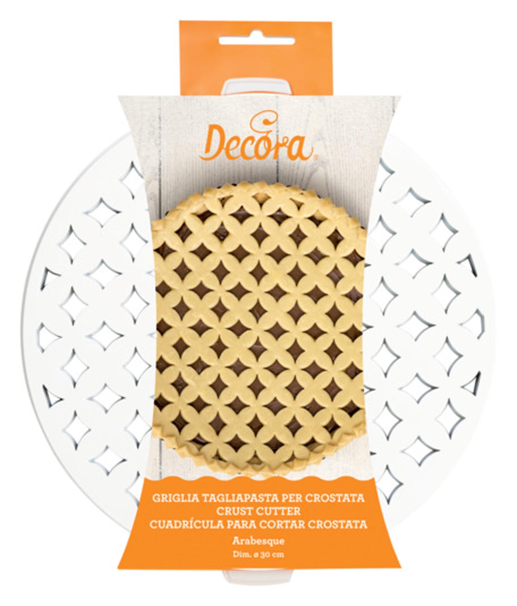 Entdecken Sie die DECORA Deko-Gitterstanze für Tartes/Linzertorten Arabesque (ø 30 cm) – perfektes Backzubehör für kunstvolle Dekorationen!