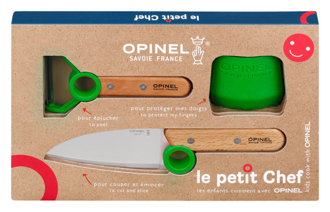 OPINEL Küchenwerkzeug Kinder Set le petit Chef 3-teilig rot Messer Peeler Fingerschutz in präsentiert im Onlineshop von KAQTU Design AG. Küchenhelfer ist von OPINEL