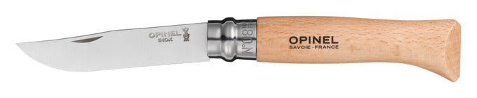 OPINEL Messer Nr. 8 Edelstahl Buchenholzgriff transparent lackiert 8.5 cm in präsentiert im Onlineshop von KAQTU Design AG. Küchenmesser ist von OPINEL