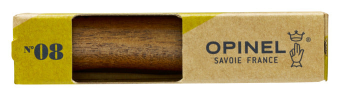 Entdecken Sie das elegante OPINEL Messer Nr. 8 mit rostfreier Edelstahlklinge und edlem Walnussholzgriff – ideal für Küche und Outdoor.