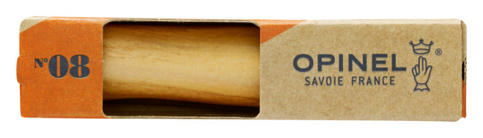 Entdecken Sie das elegante OPINEL Messer Nr. 8 mit Olivenholzgriff und rostfreier Edelstahlklinge. Ideal für Küche und Outdoor, vereint es Stil und Funktionalität.