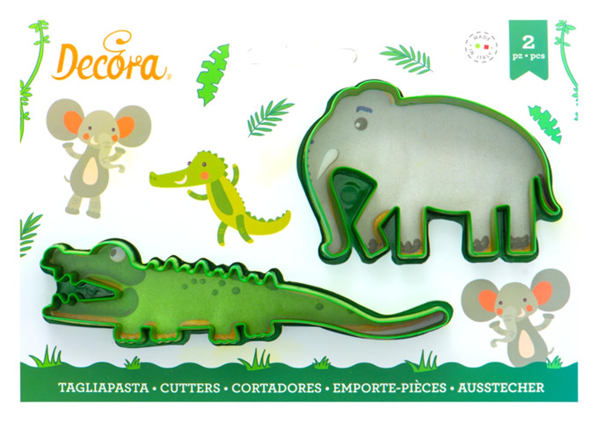 Kreatives Ausstecher-Set von DECORA: Krokodil & Elefant aus Edelstahl für detailreiche Kekse und Fondantfiguren. Ideal für Kinderpartys!