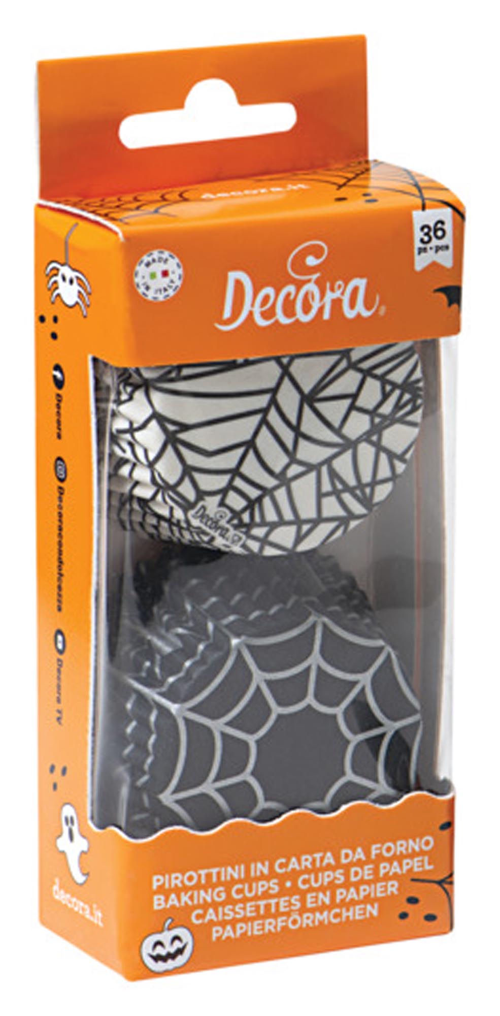 Entdecken Sie die DECORA Papier-Backförmchen Spinnennetz – ideal für Halloween-Muffins! 36 Stück, hitzebeständig, umweltfreundlich und ohne Einfetten.