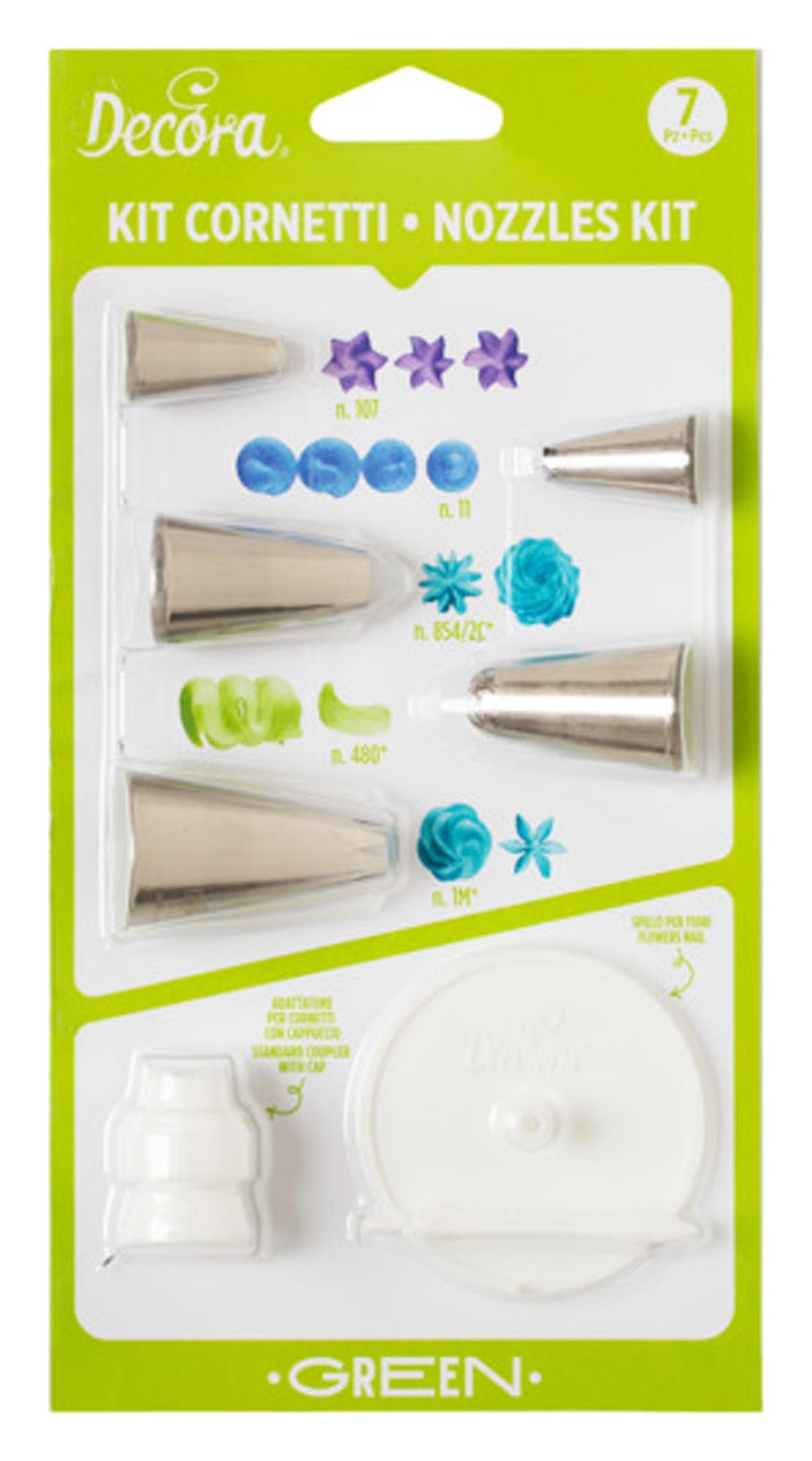 Entdecken Sie das DECORA Spritztüllen-Set 7-teilig in grün! Ideal für kreative Backideen, langlebig, spülmaschinenfest und perfekt für Torten, Cupcakes und mehr.