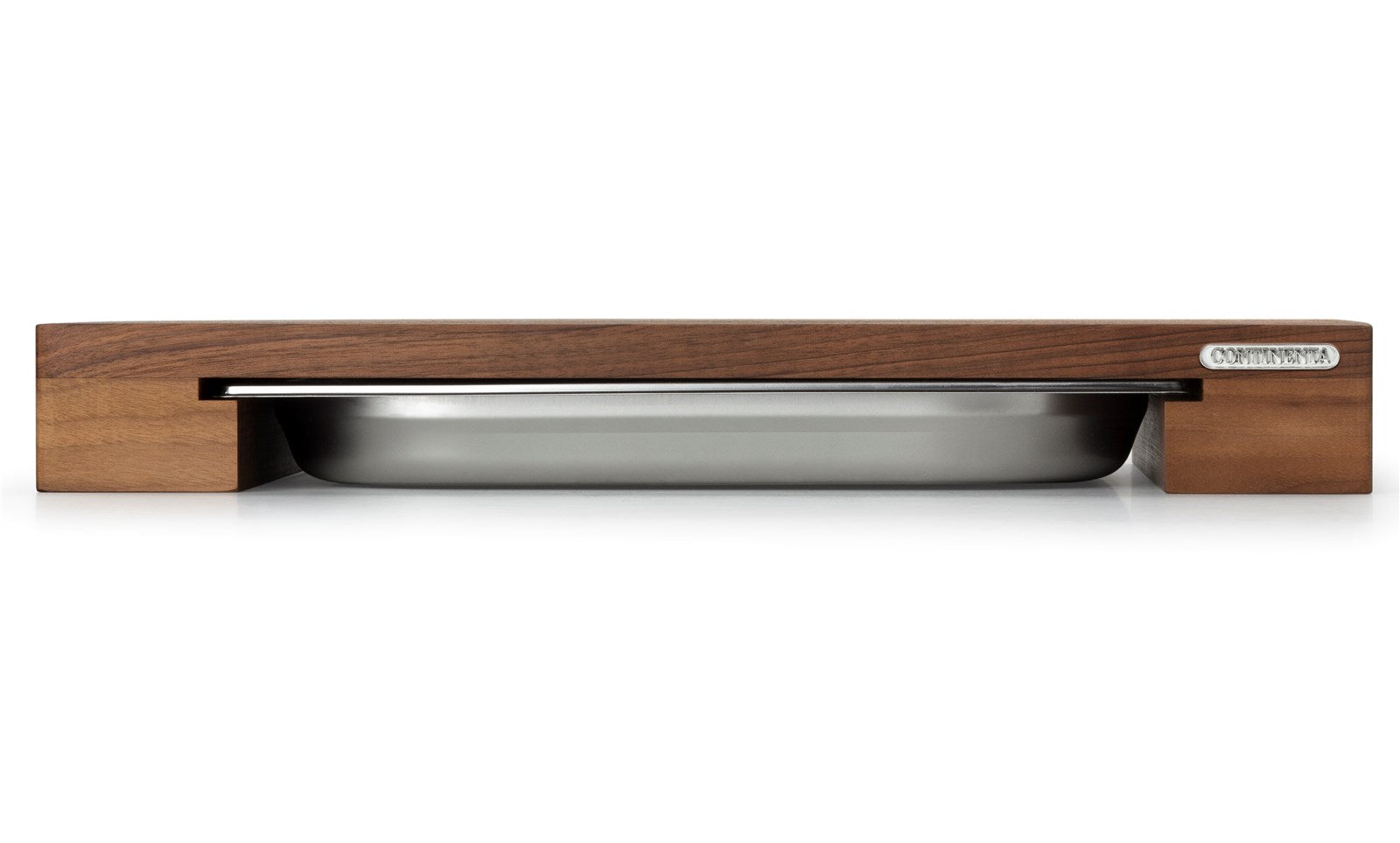 Stilvolles Walnussbrett mit praktischer Edelstahlschublade, 39x27x6 cm.