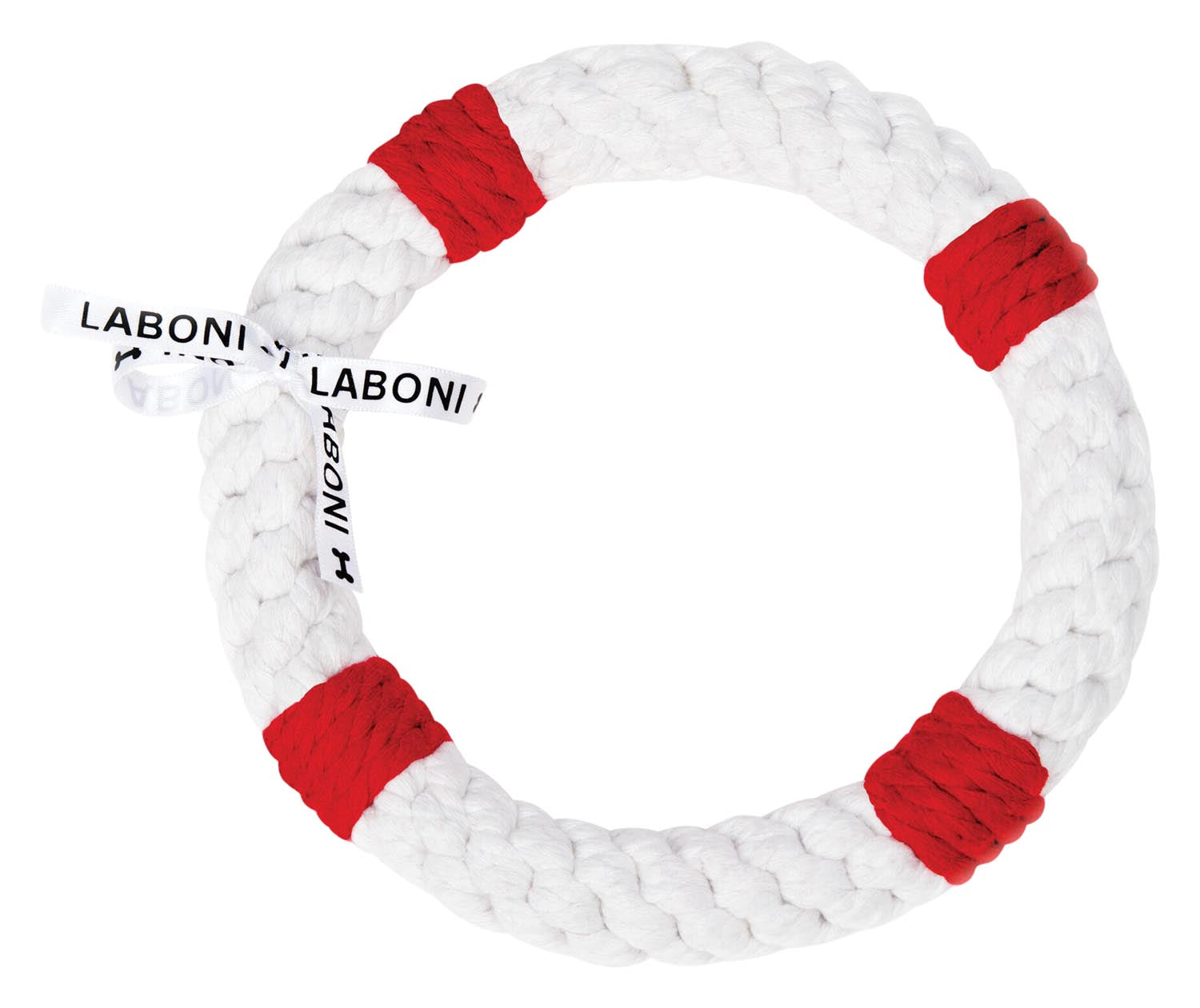 Entdecken Sie den LABONI Rita Rettungsring aus Baumwolle (18x18x3 cm) – robust, sanft zu Zähnen, ideal für Apportierspiele und schwimmfähig. Perfekt für Hunde!