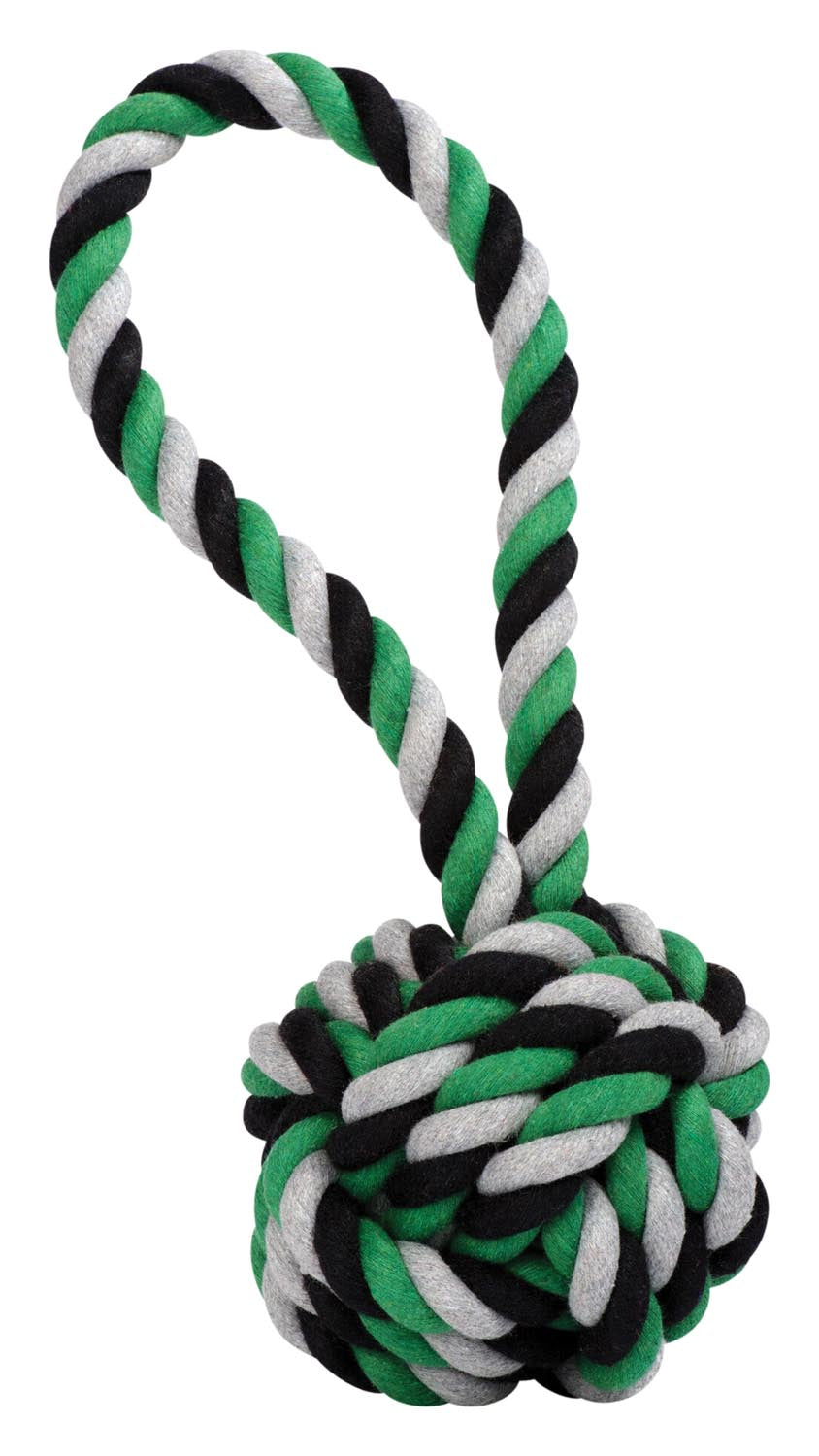 Entdecken Sie den LABONI Schleuderball Mega aus Baumwolle (11x11x26 cm, grün) – ideal für Apportierspiele, schonend für Zähne und langlebig!