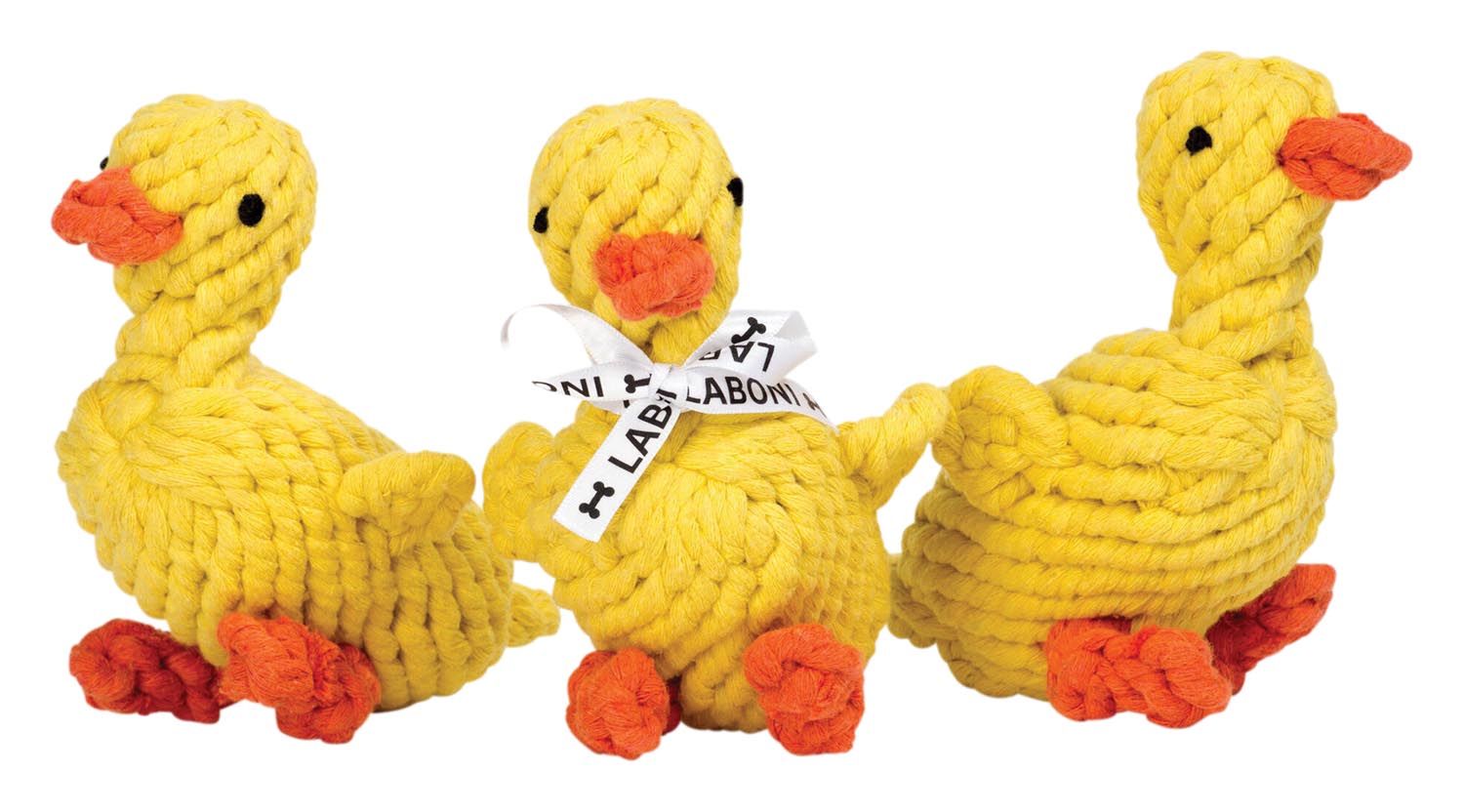 Entdecken Sie die Emma Ente von Laboni: Ein langlebiges, aus Baumwolle gefertigtes Hundespielzeug mit Quietscher, das für Spaß und Aktivität sorgt!