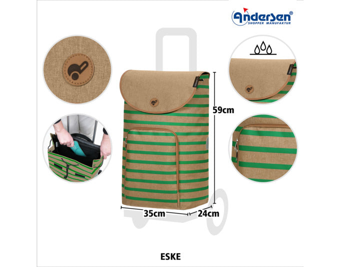 Entdecken Sie den ANDERSEN Einkaufswagen Scala Eske in Grün – stabil, modern und praktisch für Ihre täglichen Einkäufe. Ideal für jeden Haushalt!