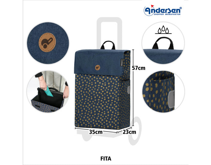 Entdecken Sie den eleganten ANDERSEN Einkaufswagen Scala Fita in Blau – stabil, funktional und stilvoll für Ihren Alltag!