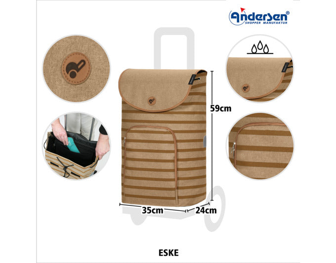 Entdecken Sie den stilvollen ANDERSEN Einkaufswagen Royal Eske in Braun – leicht, stabil und ideal für jeden Einkauf. Praktisch und modern!