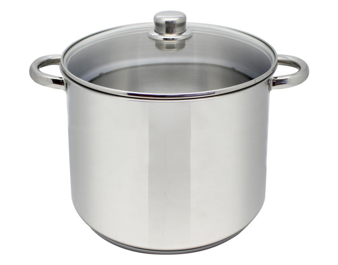 ELO Grossraum-Kochtopf Basic 10 l Edelstahl mit Volumenskala und Glasdeckel ø 24x22 cm in  präsentiert im Onlineshop von KAQTU Design AG. Topf ist von ELO BASIC