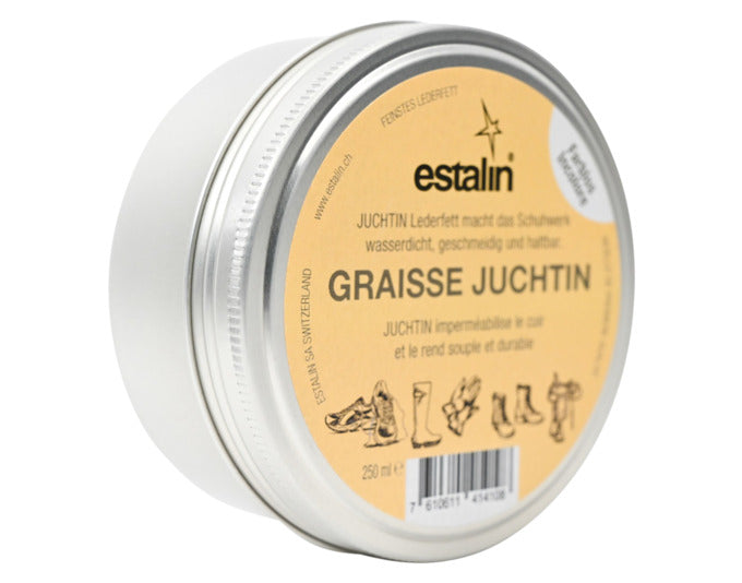 Pflegen Sie Ihr Leder mit ESTALIN Lederfett Juchtin farblos 250 ml. Schützt, pflegt und macht Ihr Leder geschmeidig und wasserabweisend.