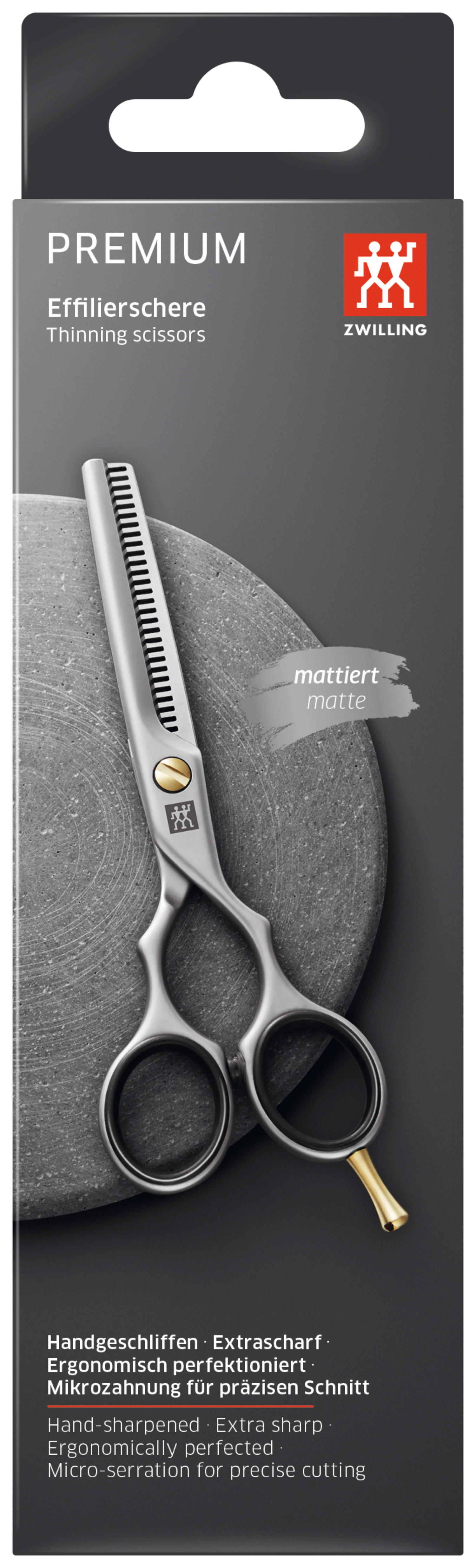 Die Effilierschere von Zwilling Beauty (140mm) ist ideal für präzises Texturieren und Verdünnen, perfekt für alle Haartypen und Längen.