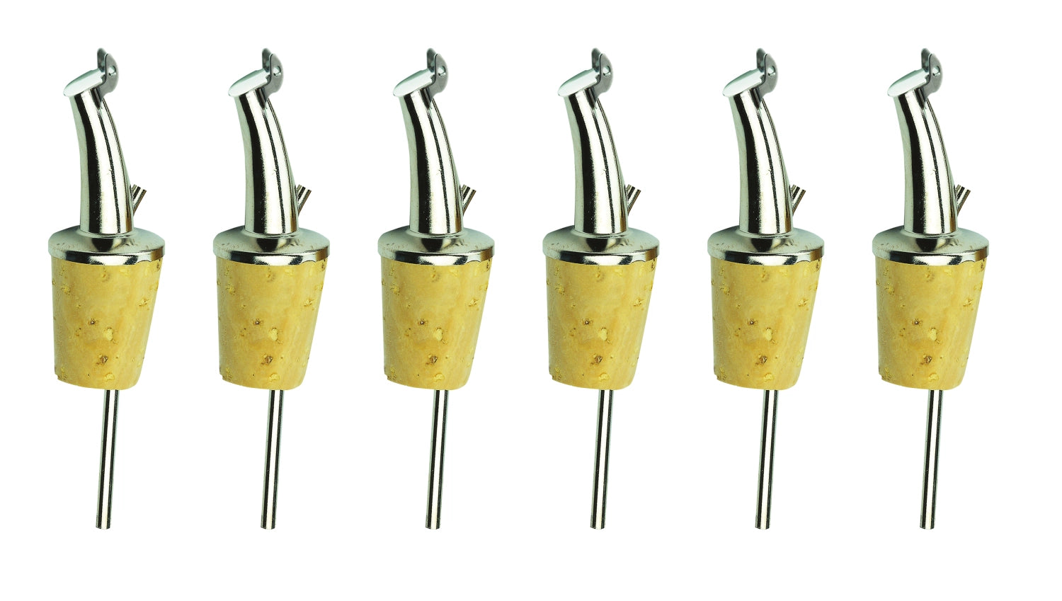 Sechs praktische Gastro-Ausgießer mit Kläppchen von Westmark, perfekt für kontrolliertes Ausgießen von Flüssigkeiten in der Küche.