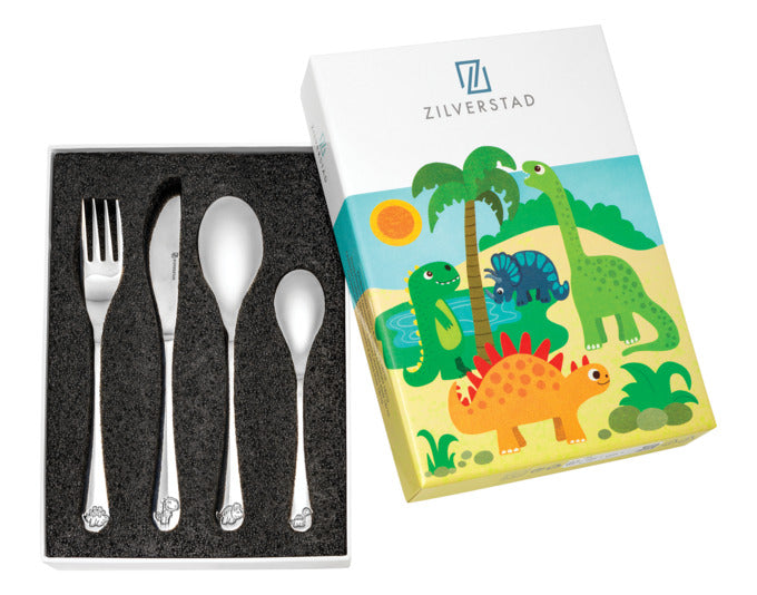 Entdecken Sie das ZILVERSTAD Kinderbesteck Dinosaurier 4-teilig – robust, spülmaschinenfest und perfekt für kleine Dino-Fans! Ideal für jeden Tag und als Geschenk.