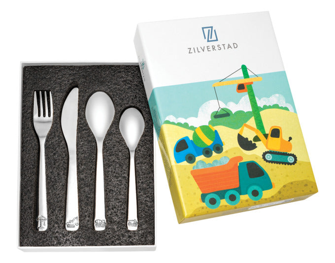 Entdecken Sie das ZILVERSTAD Kinderbesteck Baufahrzeuge – ein 4-teiliges Set aus hochwertigem Edelstahl, perfekt für kleine Baumeister! Mit liebevollen Motiven.