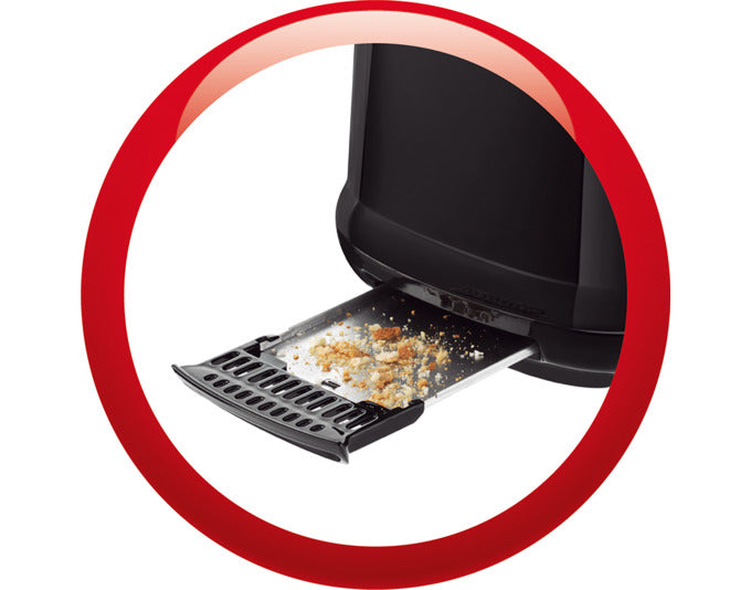 Entdecken Sie den stilvollen Moulinex Subito Red Toaster – ein elegantes Küchengerät mit 7 Bräunungsstufen, Auftaufunktion und leicht zu reinigender Krümelschublade.