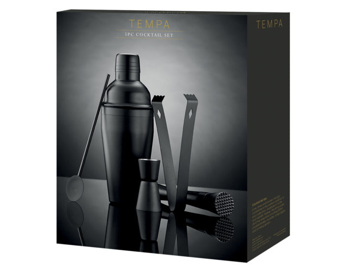 Entdecken Sie das elegante 5-teilige TEMPA Cocktailset Aurora in mattem Schwarz. Perfekt für stilvolle Cocktails und unvergessliche Abende!