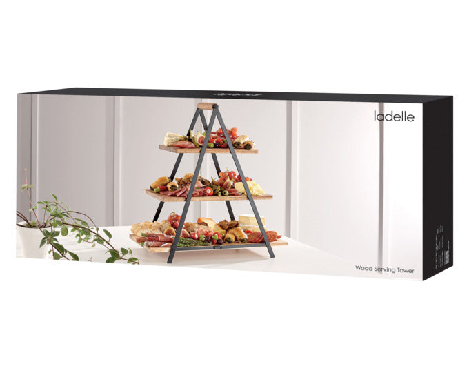 Entdecken Sie die LADELLE Etagere Alto Serve & Share aus edlem Akazienholz. Ideal für stilvolle Präsentationen bei Dinnerpartys und Buffets. Mit 50x24x54 cm bietet sie Platz für Ihre Köstlichkeiten und lässt sich platzsparend verstauen.