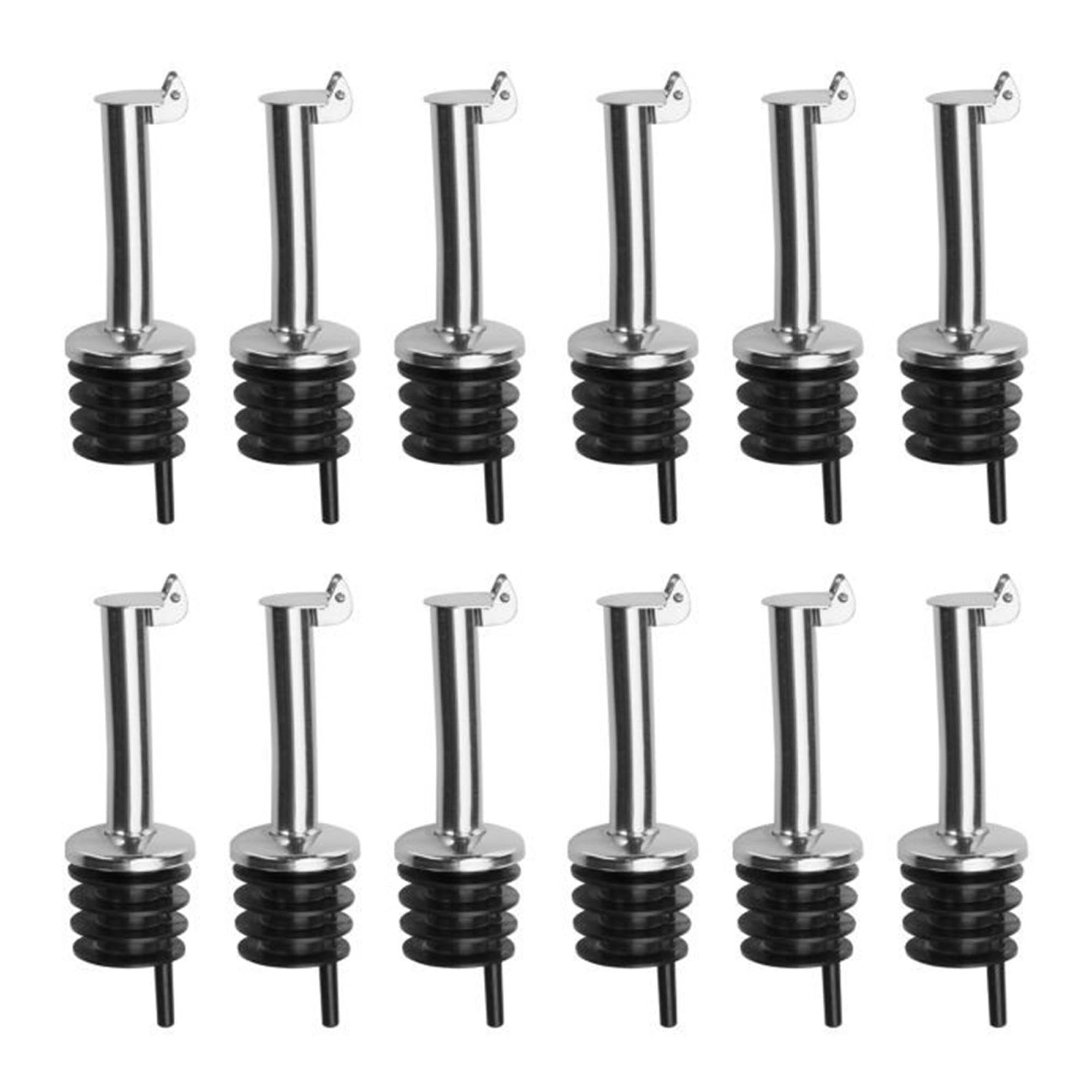 Praktischer Flaschenausgiesser aus Edelstahl mit Klappdeckel und Korkverschluss, ideal für präzises Ausgiessen von Flüssigkeiten.