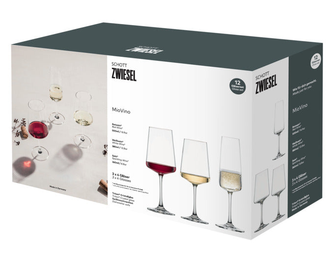 Entdecken Sie das elegante 12-teilige MioVino Weinglasset von SCHOTT ZWIESEL – ideal für jeden Anlass, stilvoll und praktisch im Tragekoffer.