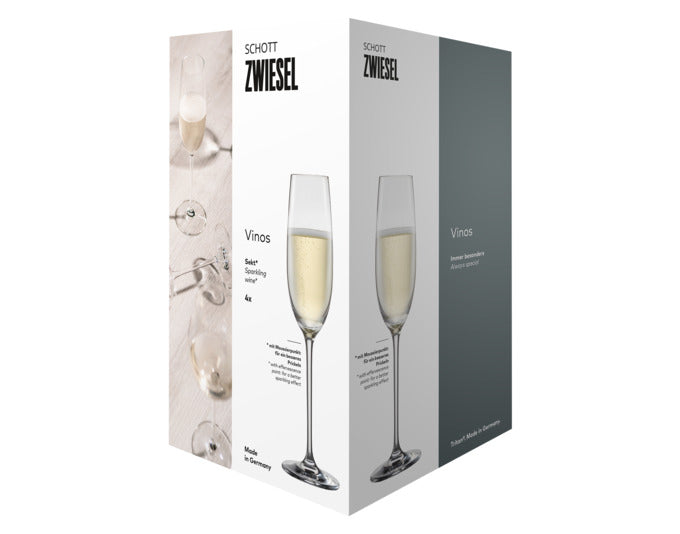 Hochwertige Sektgläser Vinos 7 von SCHOTT ZWIESEL im 4er-Set, perfekt für festliche Anlässe und unvergessliche Genussmomente.