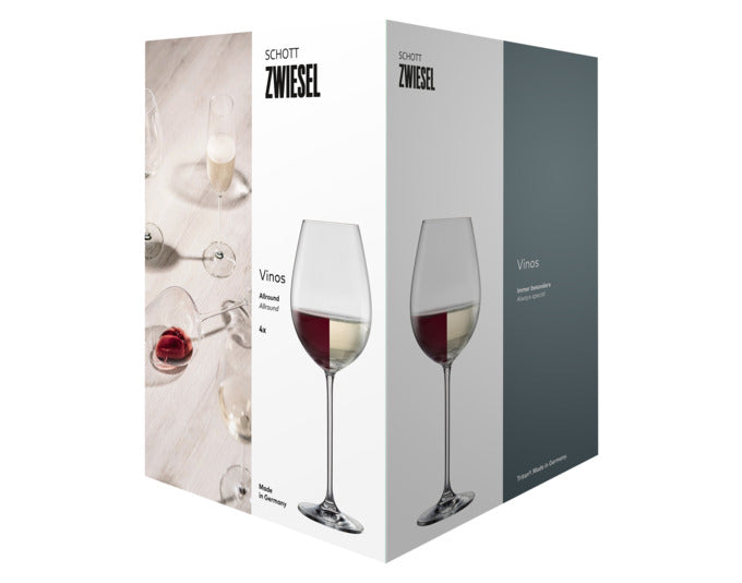 Entdecken Sie das elegante SCHOTT ZWIESEL Allroundglas Vinos 1 im 4er-Set – ideal für Wein und Wasser, aus hochwertigem Tritan-Kristallglas.