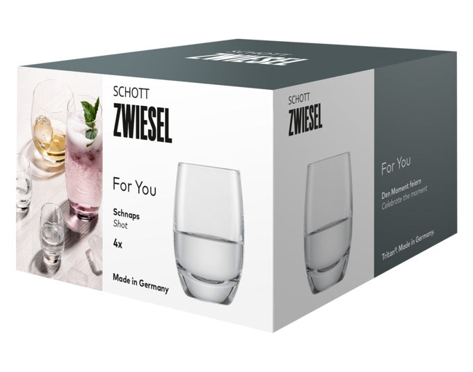 Entdecken Sie das elegante Schnapsglas For You 35 von SCHOTT ZWIESEL. Dieses Set aus 4 Gläsern vereint stilvolles Design mit hoher Funktionalität und ist ideal für jeden Anlass.